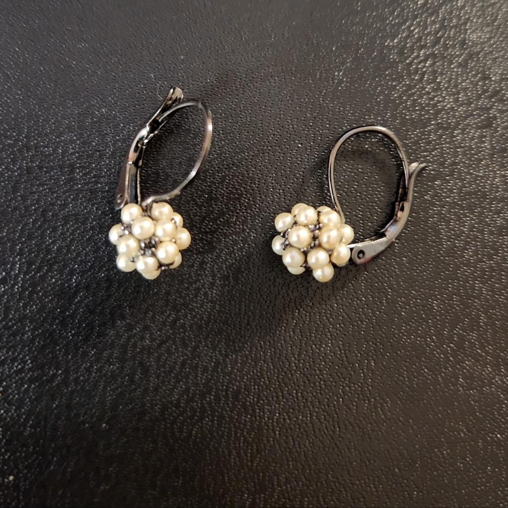 Petite pearl cluster drop earrings